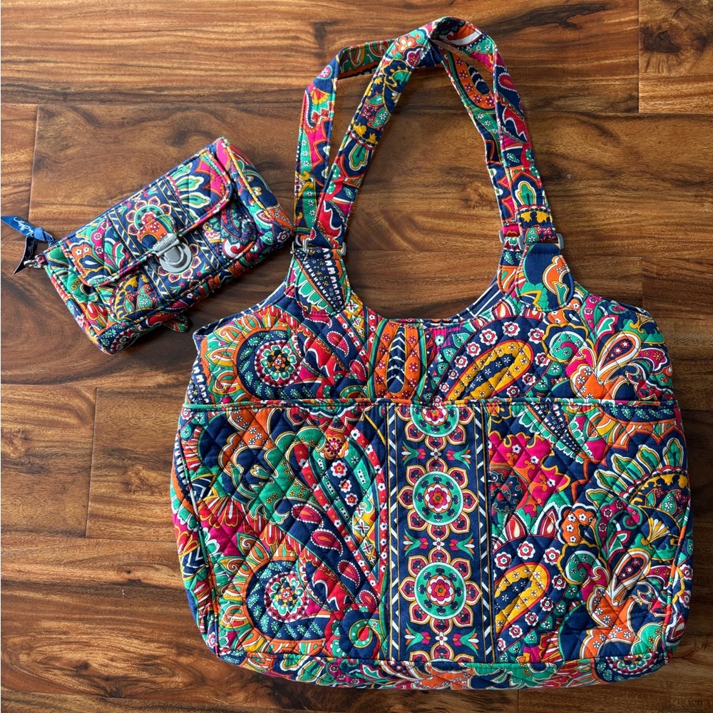 VERA BRADLEY Get Carried Away Tote VENETIAN PAISLEY Travel Bag & Pushlock Wallet